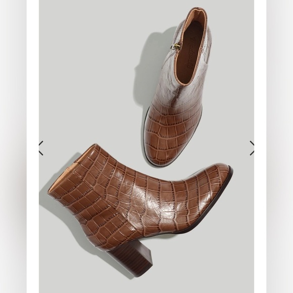MADEWELL The Mira Side-Seam Ankle Boot in Croc Embossed Leather 9.5 Heel Bootie - Picture 2 of 15